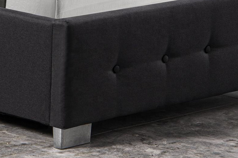 1286G Estructura de cama con almacenamiento otomana tapizada individual de madera maciza con botones capitoné