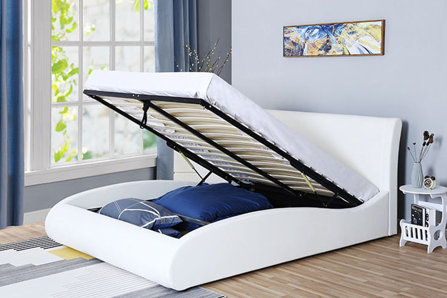 Cabecero suave de 1280G, marco de cama con almacenamiento para dormitorio con elevación a gas de cuero sintético