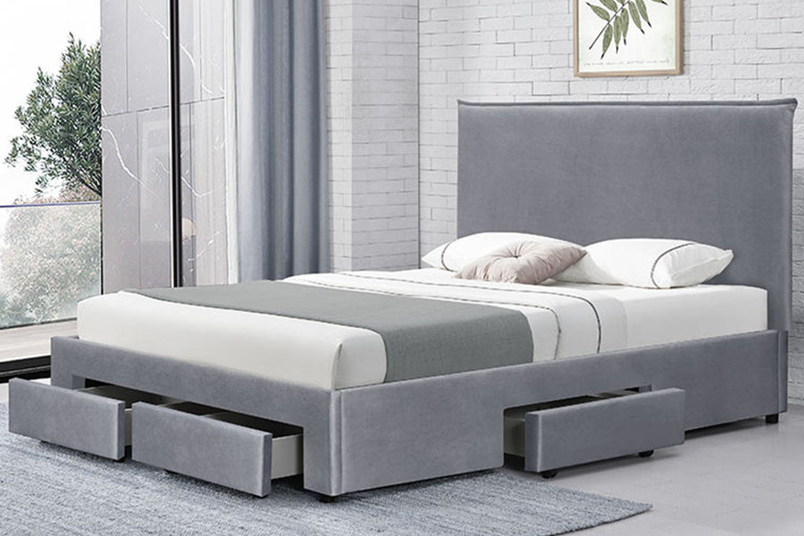 1243D Estructura de cama tamaño queen con almacenamiento y base de cajón de cuero PU sin resortes