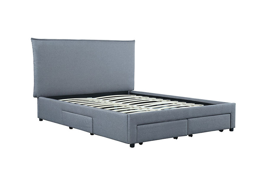 1243D Estructura de cama tamaño queen con almacenamiento y base de cajón de cuero PU sin resortes