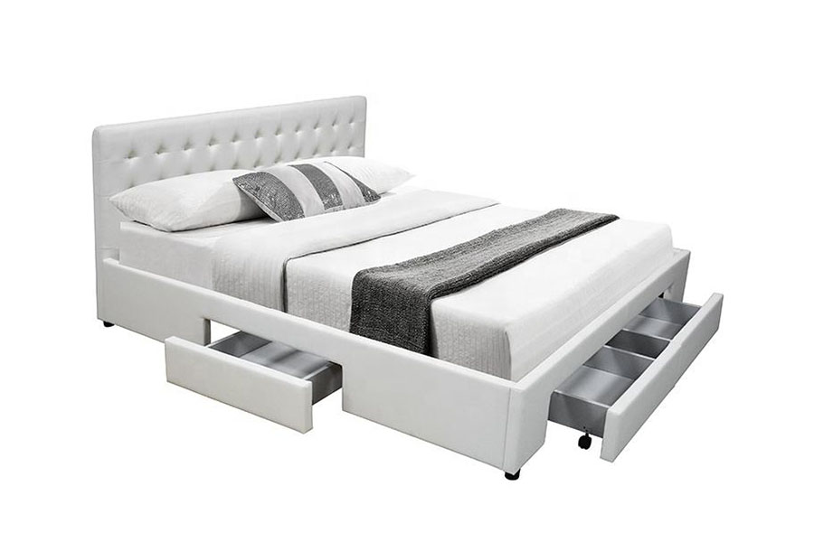 1243D Estructura de cama tamaño queen con almacenamiento y base de cajón de cuero PU sin resortes