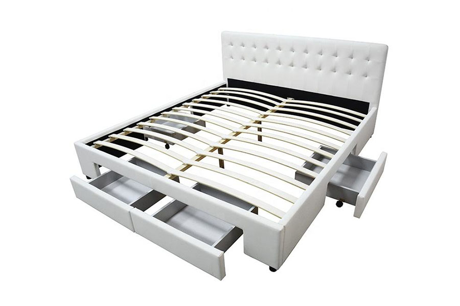 1243D Estructura de cama tamaño queen con almacenamiento y base de cajón de cuero PU sin resortes