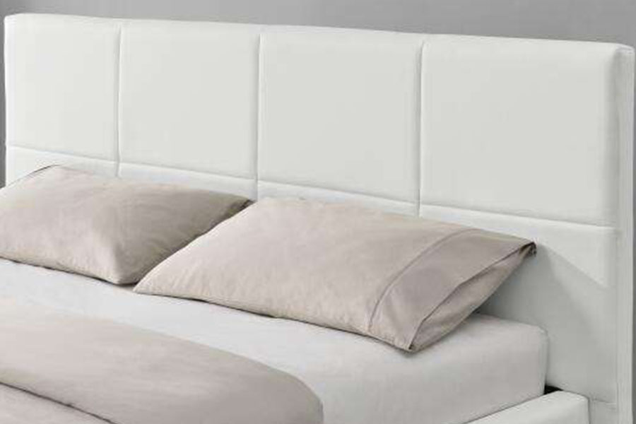 1239-1G Estructura de cama tapizada doble LED otomana de cuero sintético blanco